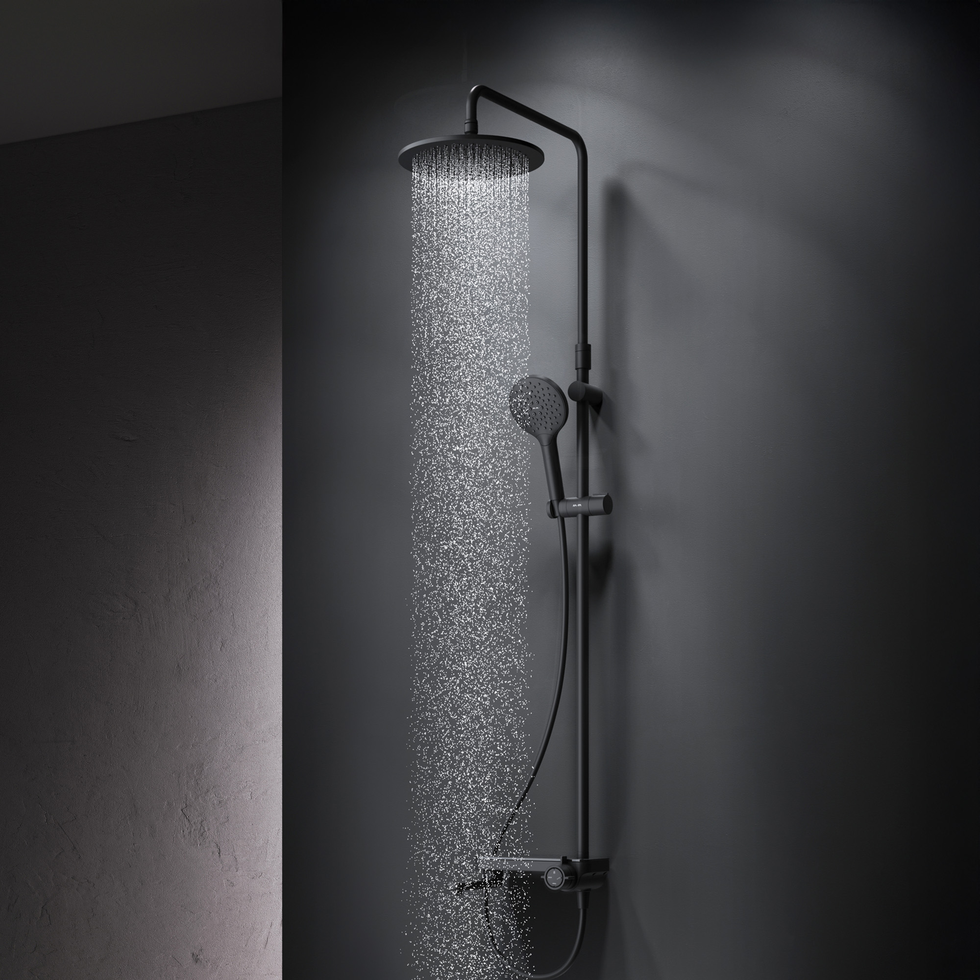 <p>Телескопическая поворотная штанга регулируется по высоте в диапазоне от 1030 до 1460 мм, обеспечивая комфорт для людей любого роста, а шаровой шарнир в держателе верхнего душа позволяет регулировать угол его наклона.<br>Смеситель выполнен в виде полочки. Чистый дизайн без лишних деталей: переключатель расположен за ручкой настройки температуры и позволяет менять источник потока воды от ручной лейки и излива до верхнего душа.</p>