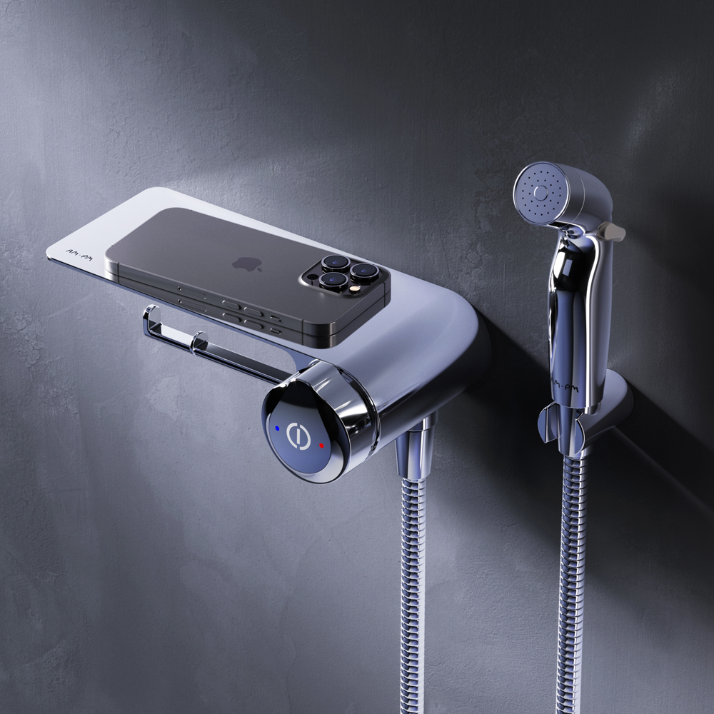 F0H85A800 X-Joy TouchReel, гигиенический набор со смесителем для душа с полкой, держателем туалетной